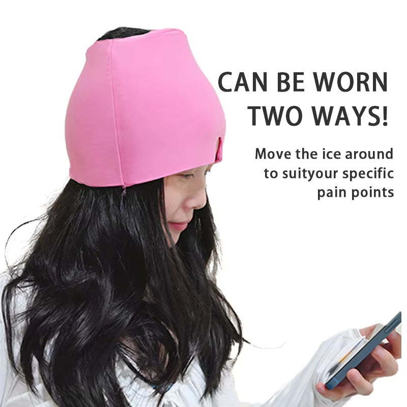 Gel Cold Ice Cap Head Heat Treatment Head Wrap Face Mask Massage Sleep Tool Black and Pink