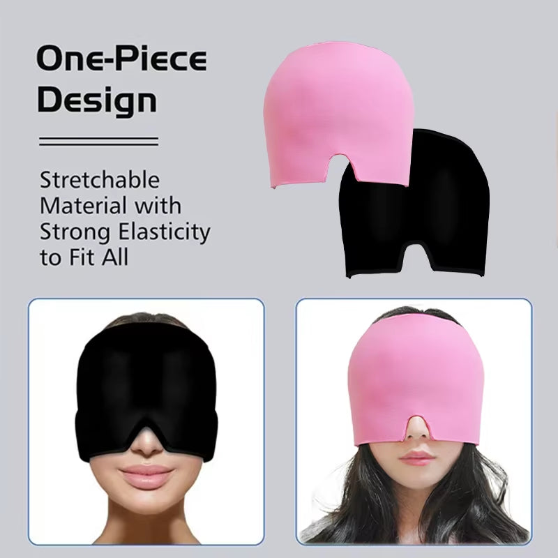 Gel Cold Ice Cap Head Heat Treatment Head Wrap Face Mask Massage Sleep Tool Black and Pink